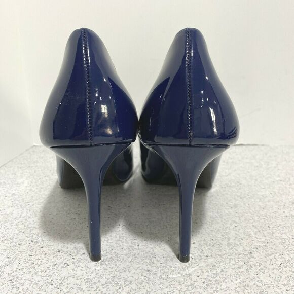 Dexflex Comfort high heel platform pumps US 9.5M blue patent open toe shoes - Picture 3 of 9